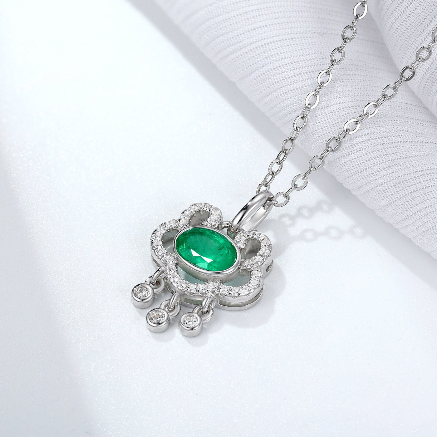 S925 Silver Natural Emerald Necklace