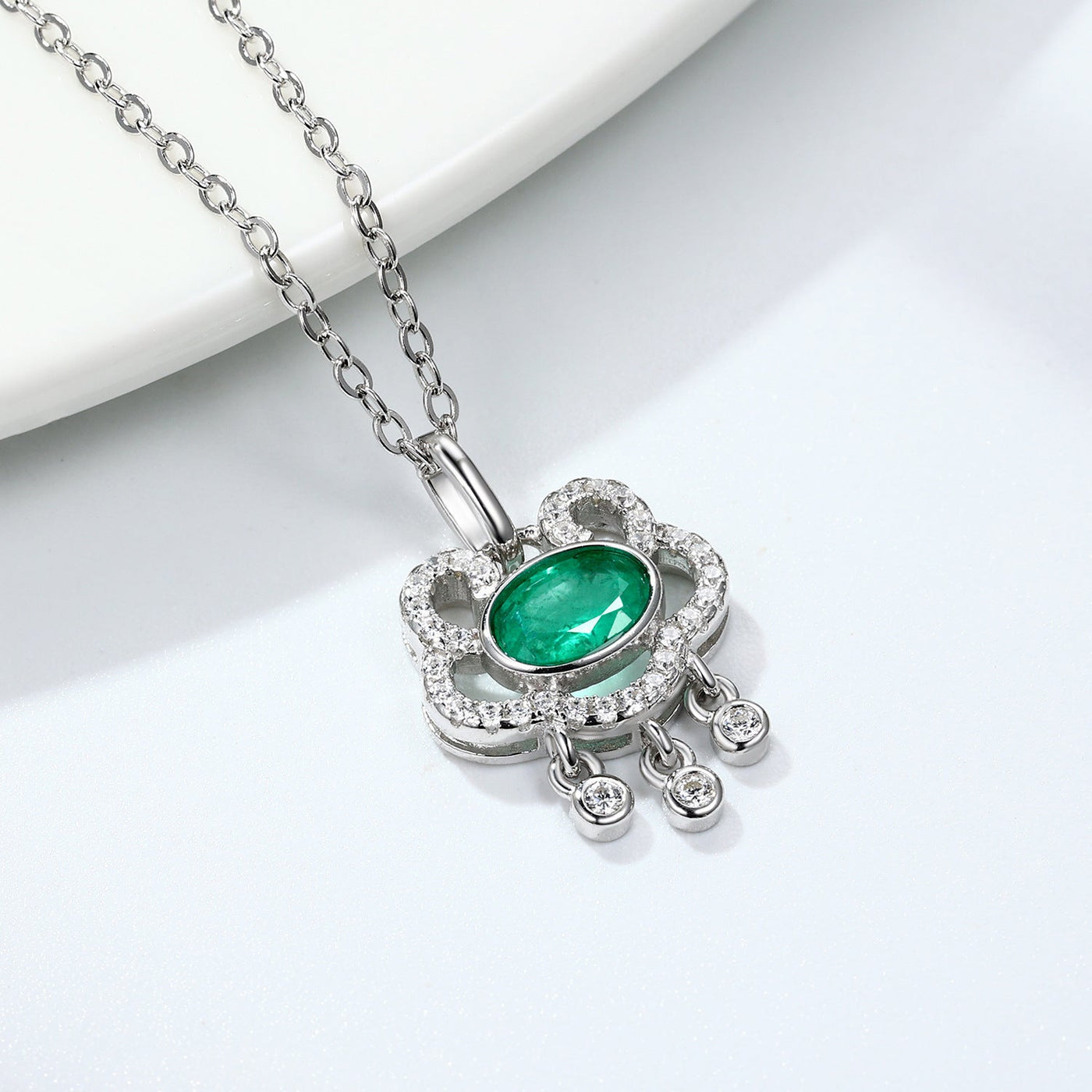 S925 Silver Natural Emerald Necklace