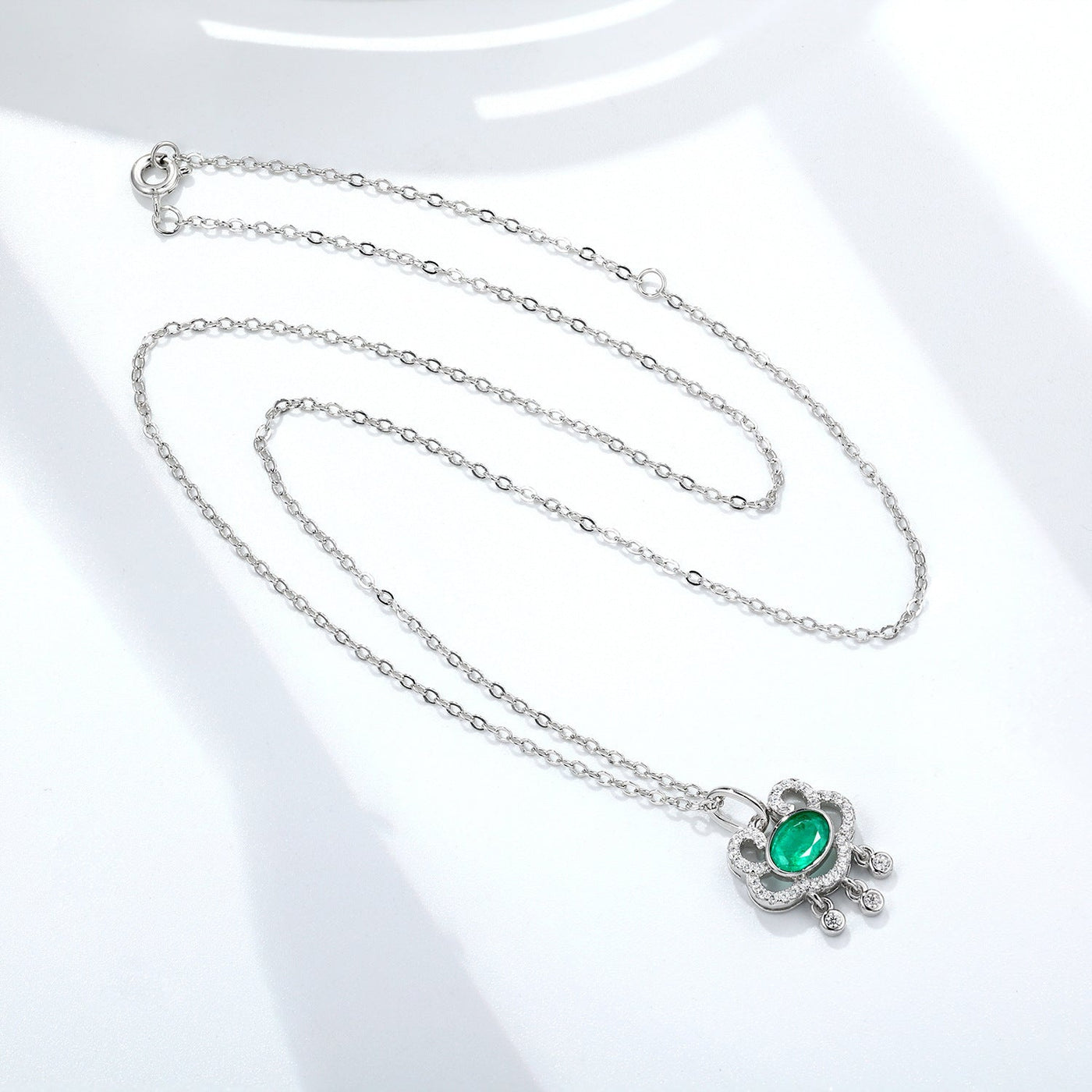 S925 Silver Natural Emerald Necklace