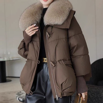 Down Cotton - padded Jacket Women's Short Fur Collar Thickened Coat Winter Clothing - Belisimo