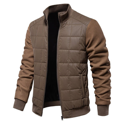 Fashion Stitching Coat Winter Personality Stand Collar Zipper Jacket Men's Clothing - Belisimo