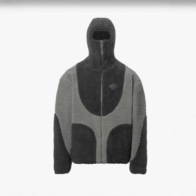 Men's Fashion Lamb Wool Hooded Zipper Coat Sweatshirt Patchwork Line Design Male Tops Casual - Belisimo