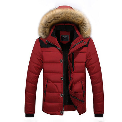Men's Fur Hooded Coat Winter Thick Fleece Jacket Cotton Clothing - Belisimo