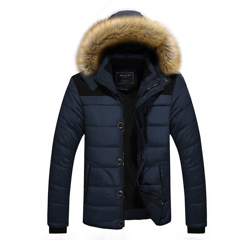 Men's Fur Hooded Coat Winter Thick Fleece Jacket Cotton Clothing - Belisimo
