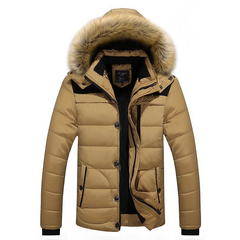 Men's Fur Hooded Coat Winter Thick Fleece Jacket Cotton Clothing - Belisimo