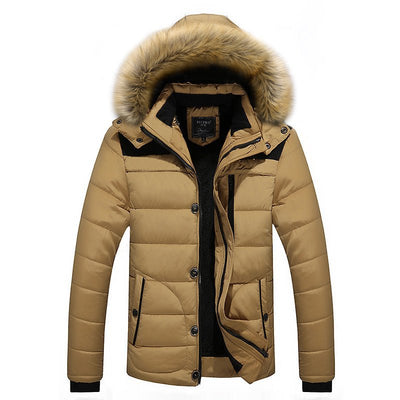 Men's Fur Hooded Coat Winter Thick Fleece Jacket Cotton Clothing - Belisimo
