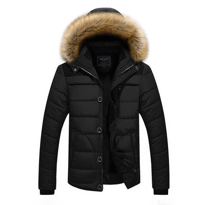 Men's Fur Hooded Coat Winter Thick Fleece Jacket Cotton Clothing - Belisimo