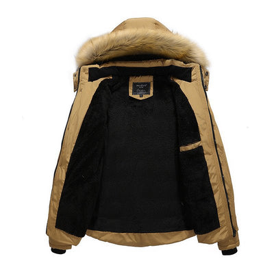Men's Fur Hooded Coat Winter Thick Fleece Jacket Cotton Clothing - Belisimo
