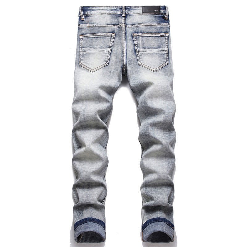 Men's Hole Patch Blue Small Feet Jeans - Belisimo