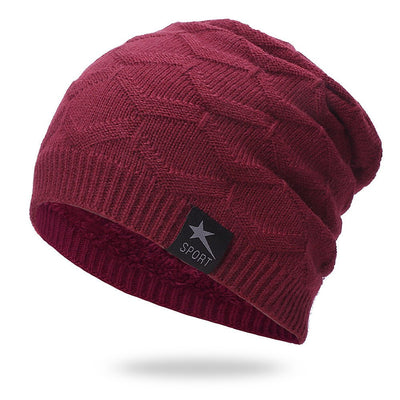 Windproof Hat Solid Color Plus Velvet Knitted Hat - Belisimo